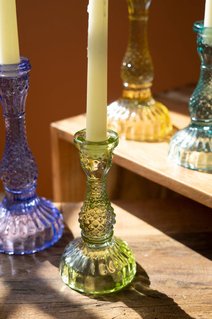 GLASS TAPER CANDLE HOLDERS- set of 6