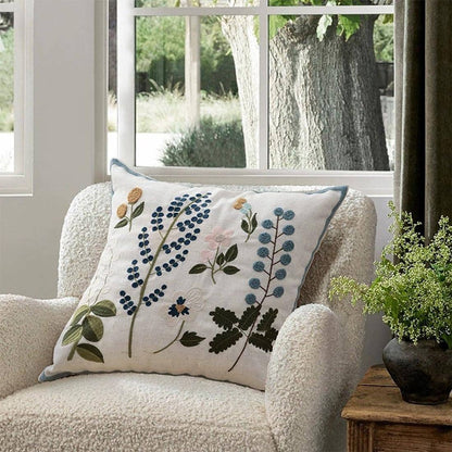 Flower Embroidery Throw Pillow