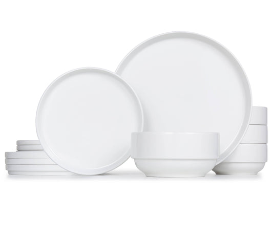 Kook Dinnerware Set, 12 Piece, Ceramic Marshmallow White