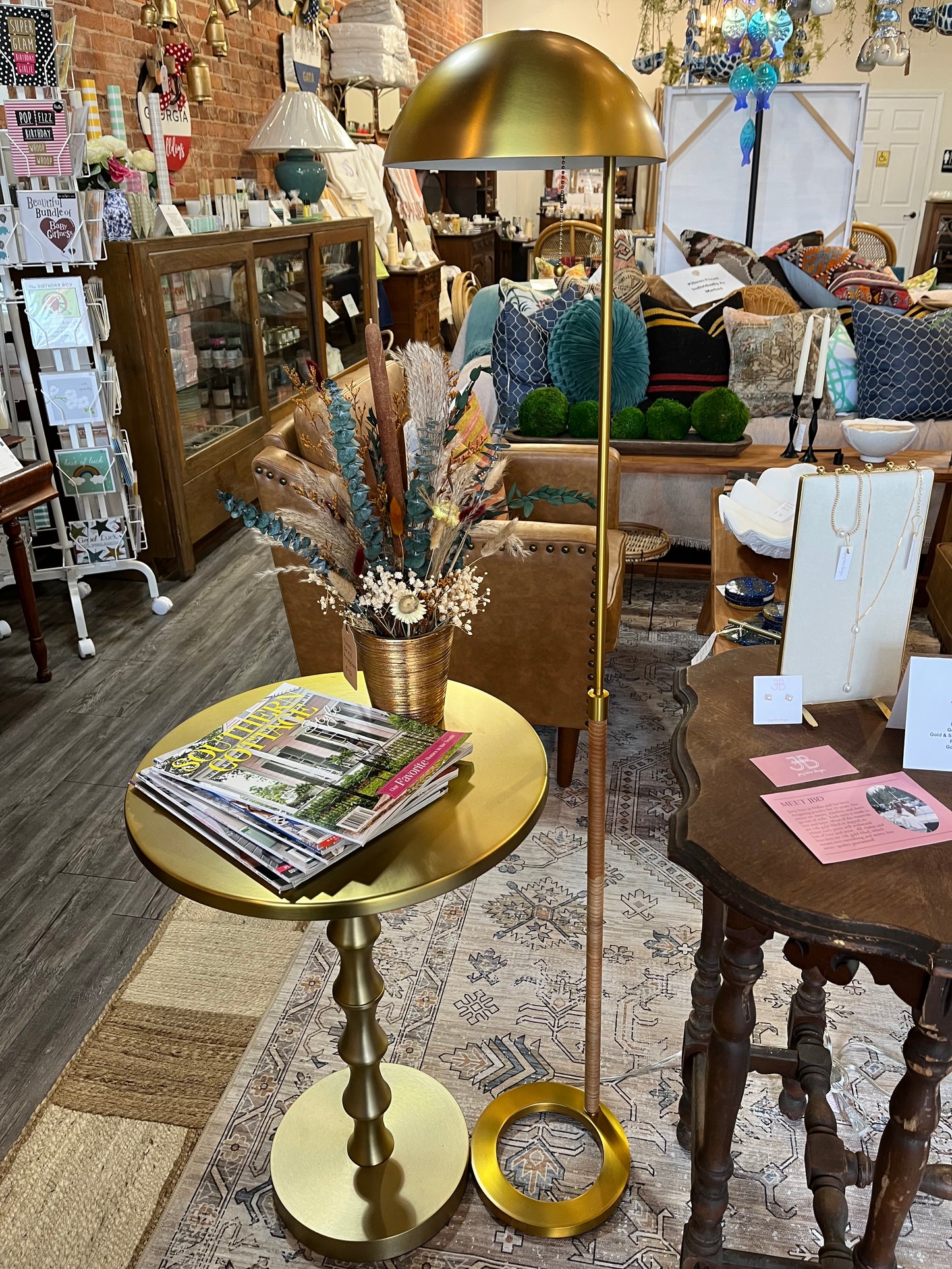 Gold and Rattan Floor Lamp