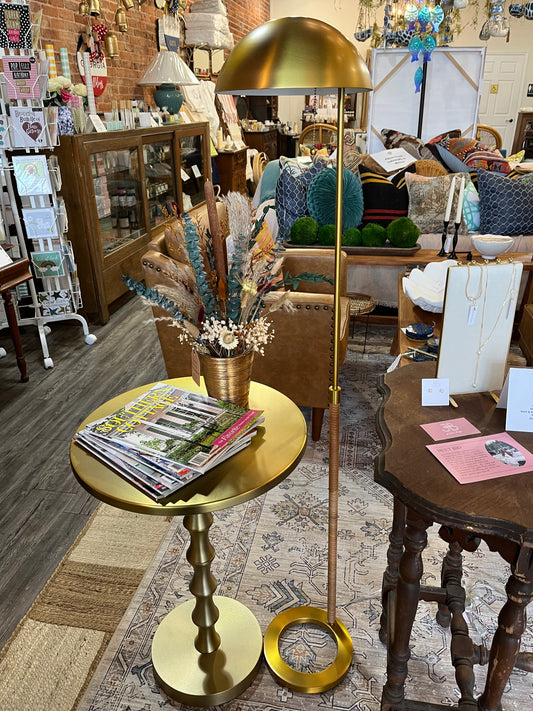 Gold and Rattan Floor Lamp