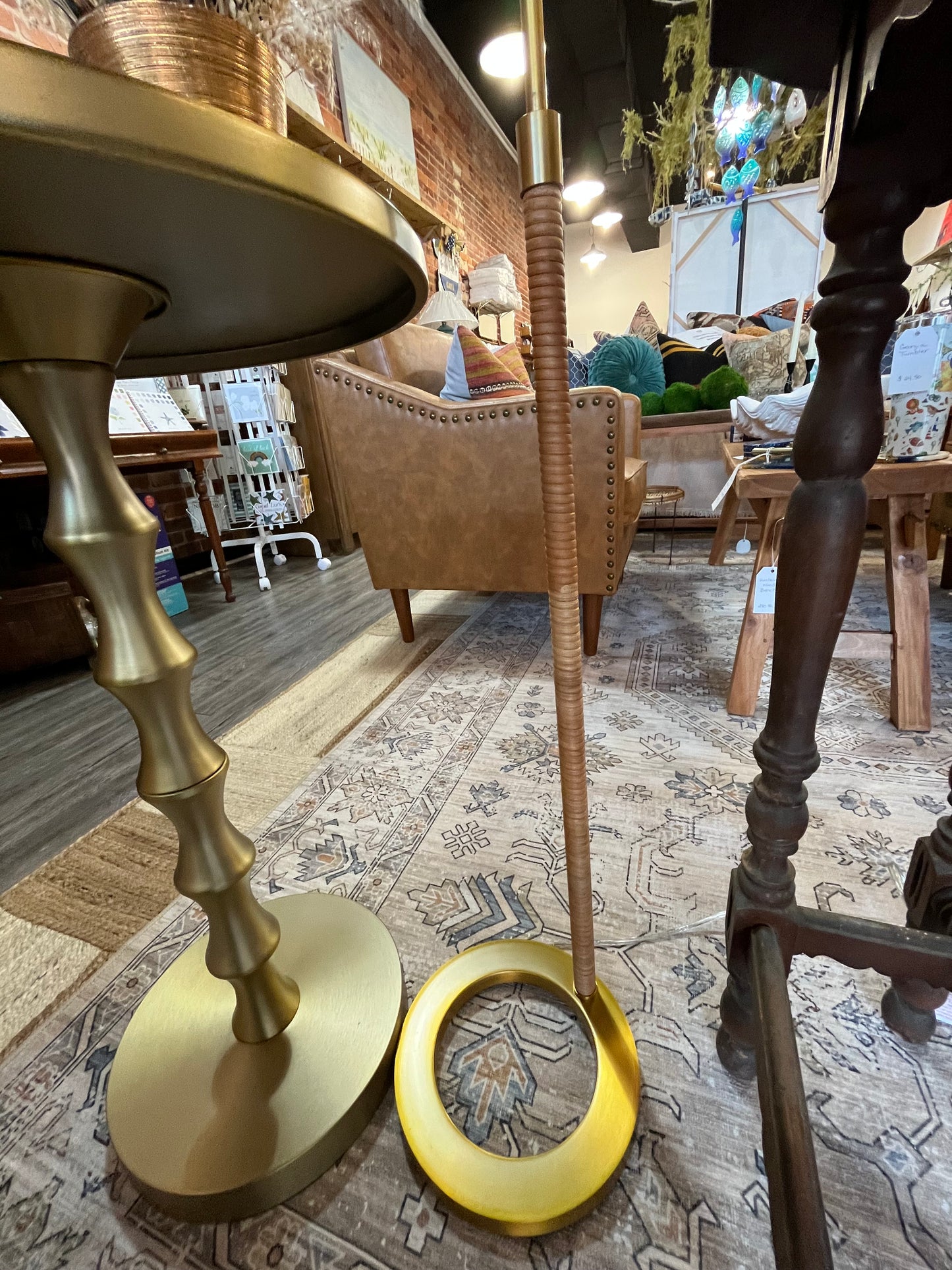 Gold and Rattan Floor Lamp
