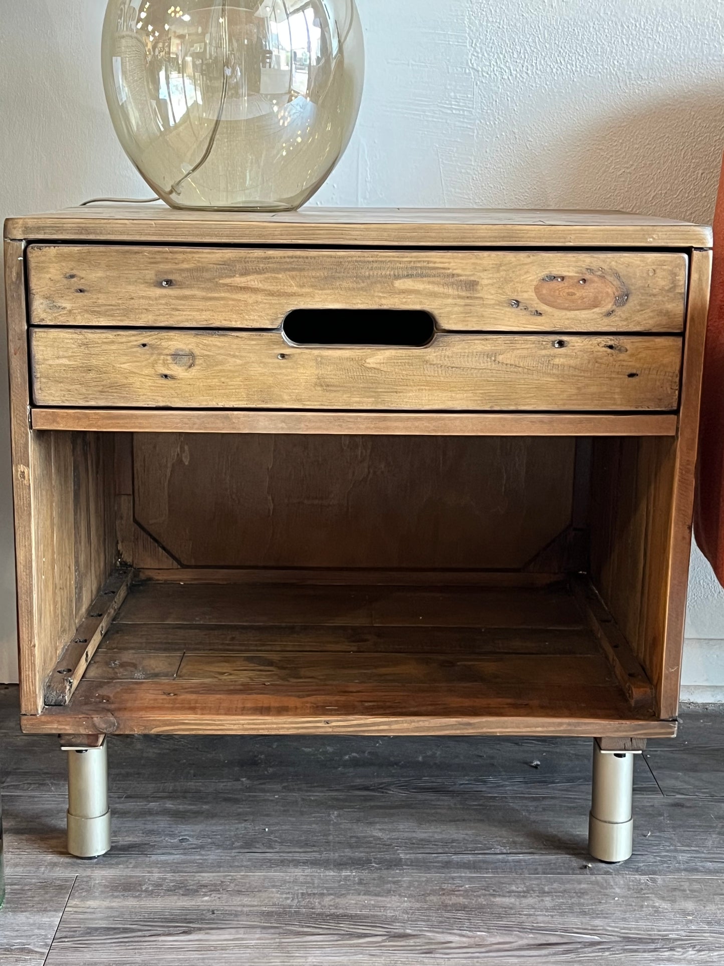 Side Table - Wood w/ Metal Feet One Drawer