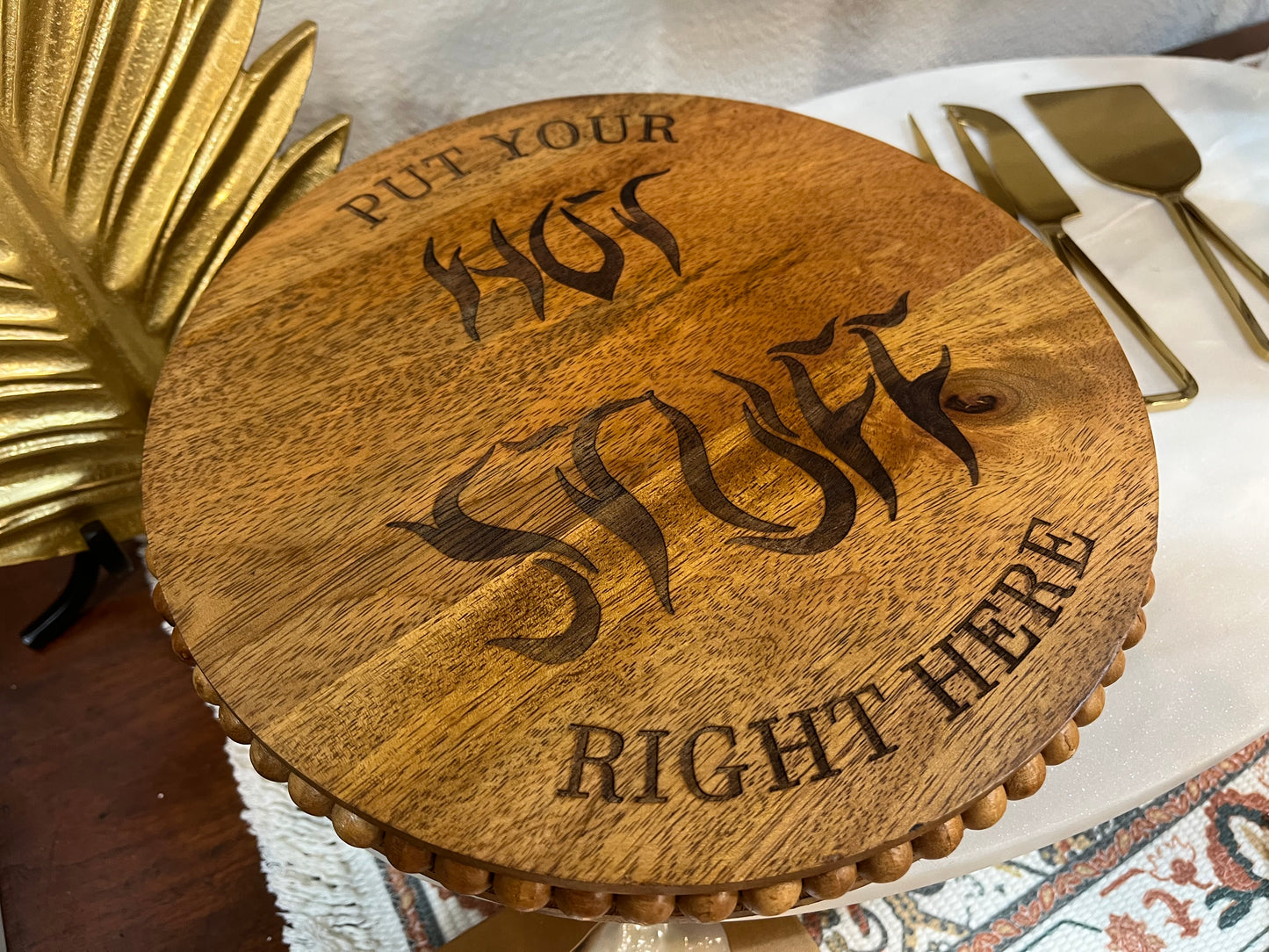 'Hot Stuff'  Footed Wood Trivet