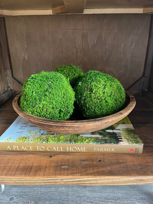 Old Wood Bowl with Moss Balls