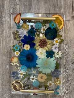 Resin Floral and Fruit Tray with Handles