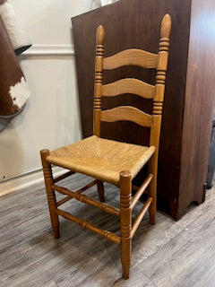 Vintage Ladder Back Rush Seat Oak Dinner Chairs - Set of 6
