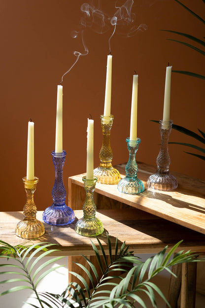 GLASS TAPER CANDLE HOLDERS- set of 6
