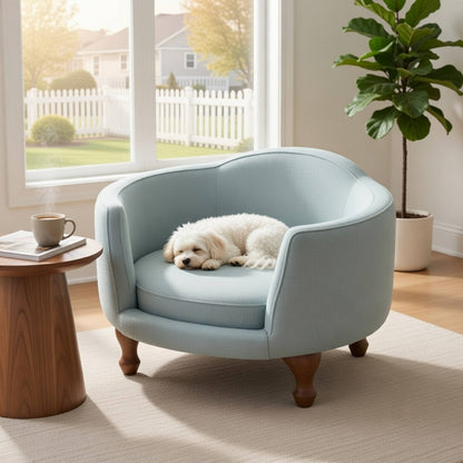 Curved Design Wooden Pet Love Seat With Fabric Upholstery