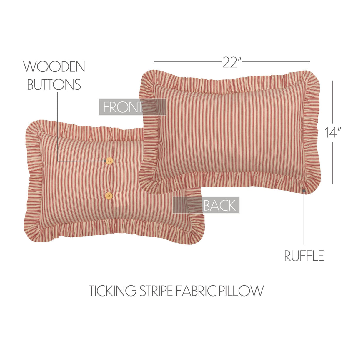 Red Ticking Stripe Ruffled Throw Pillow