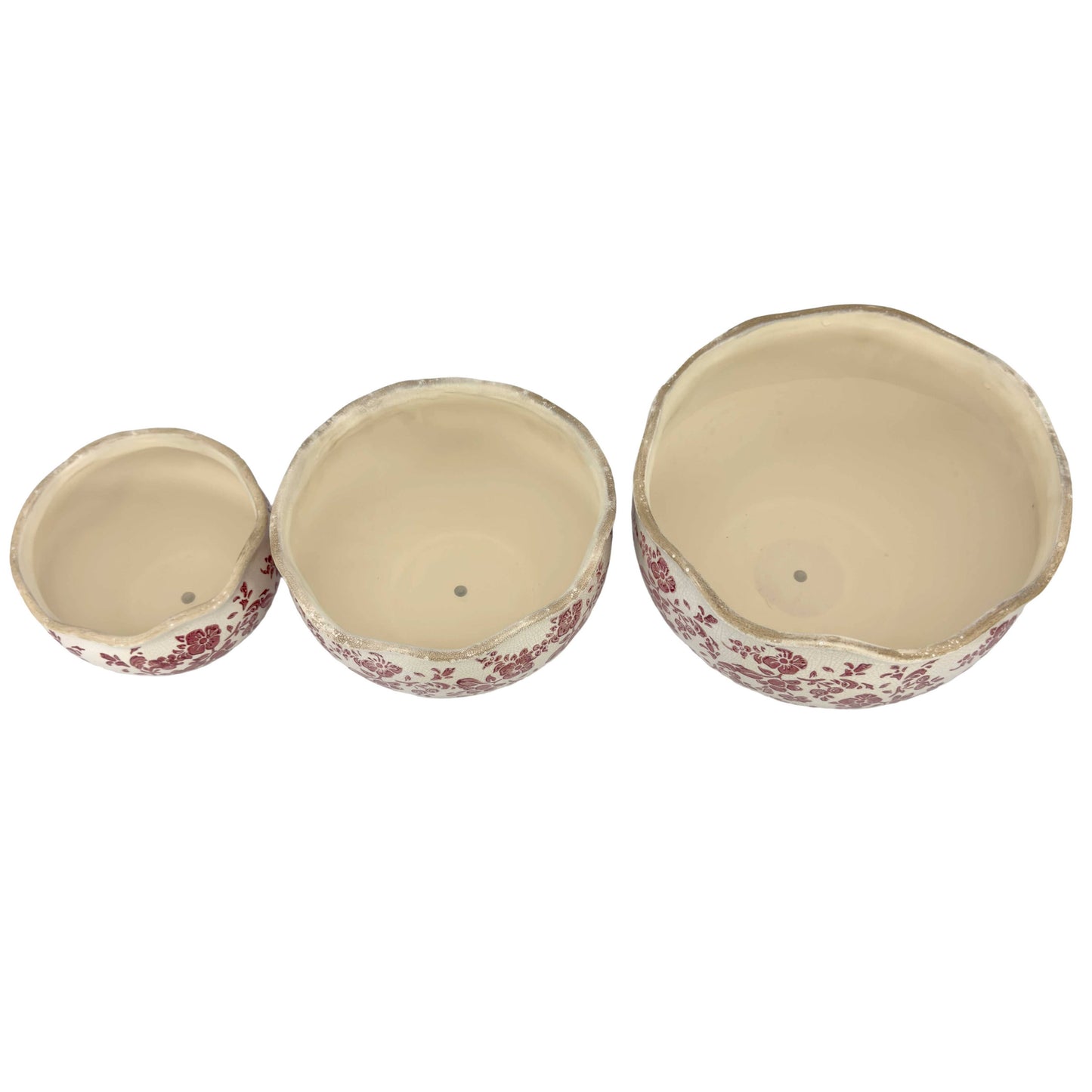 Set of 3 Rustic Vintage Ceramic Planter Pots