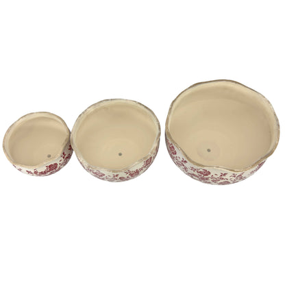 Set of 3 Rustic Vintage Ceramic Planter Pots