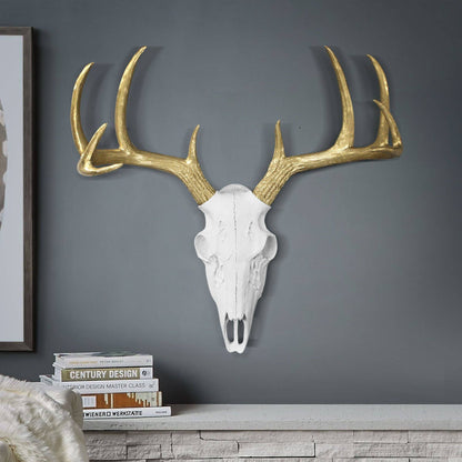 Large White + Gold Antlers Deer Head Skull Faux Taxidermy