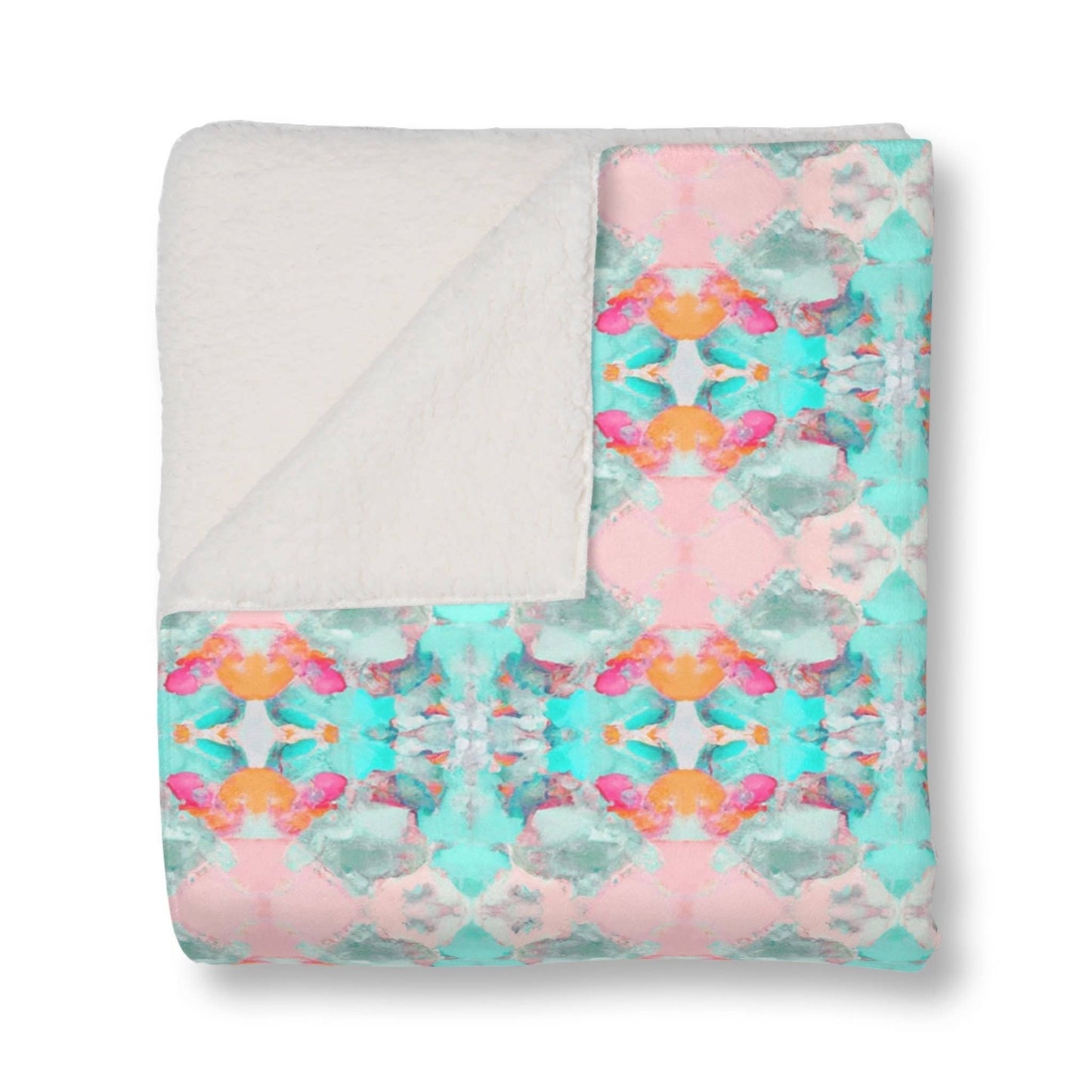 Mila 60x80” Sherpa Blanket Green Teal Aqua Blue Pink Peach