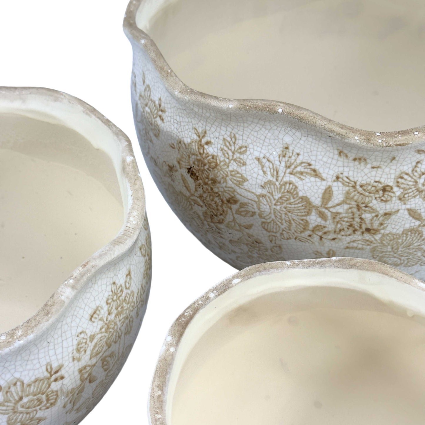 Set of 3 Rustic Vintage Ceramic Planter Pots