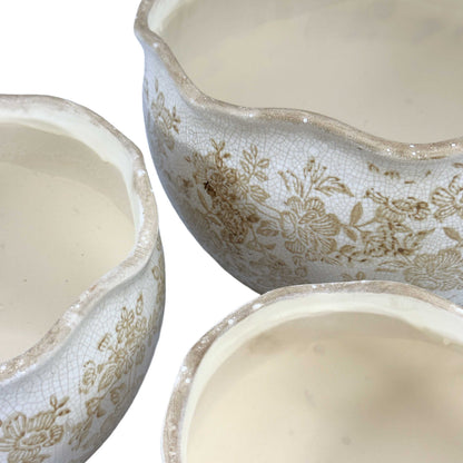 Set of 3 Rustic Vintage Ceramic Planter Pots