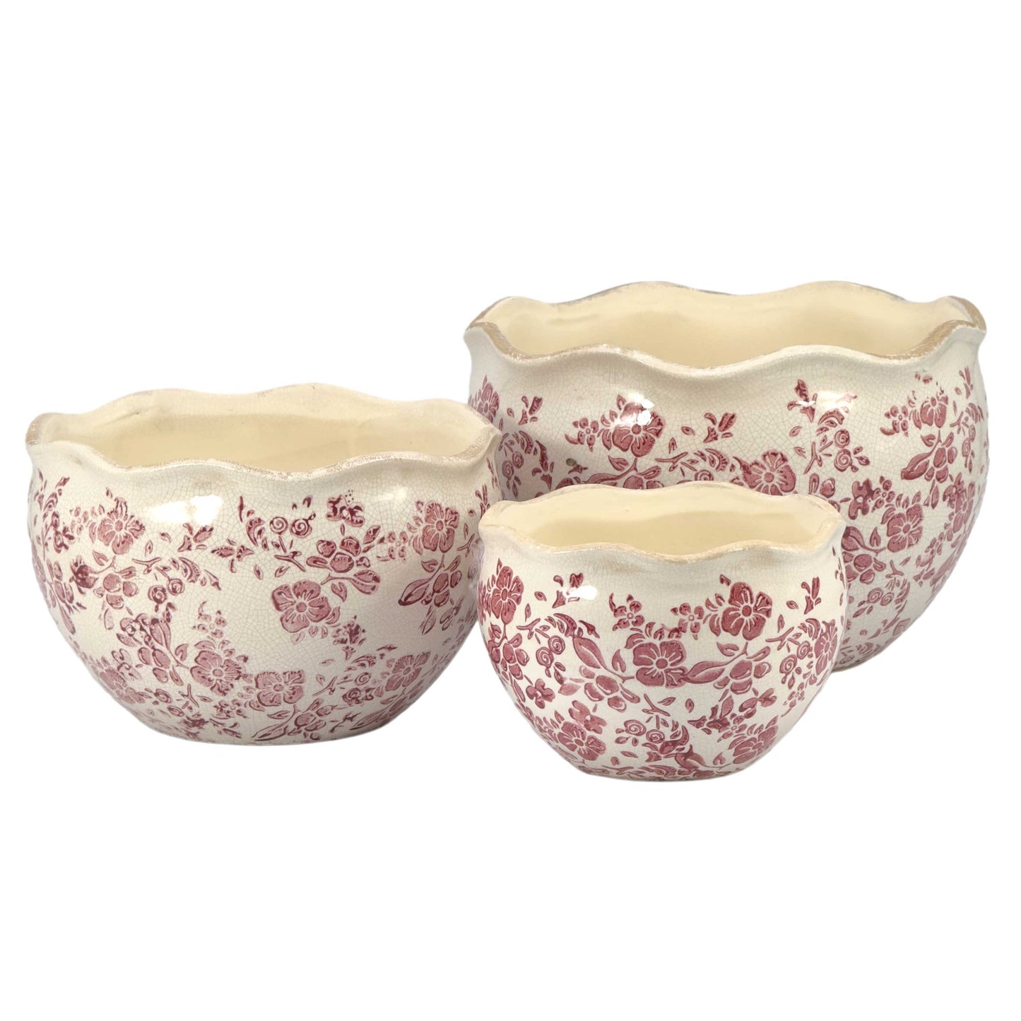 Set of 3 Rustic Vintage Ceramic Planter Pots