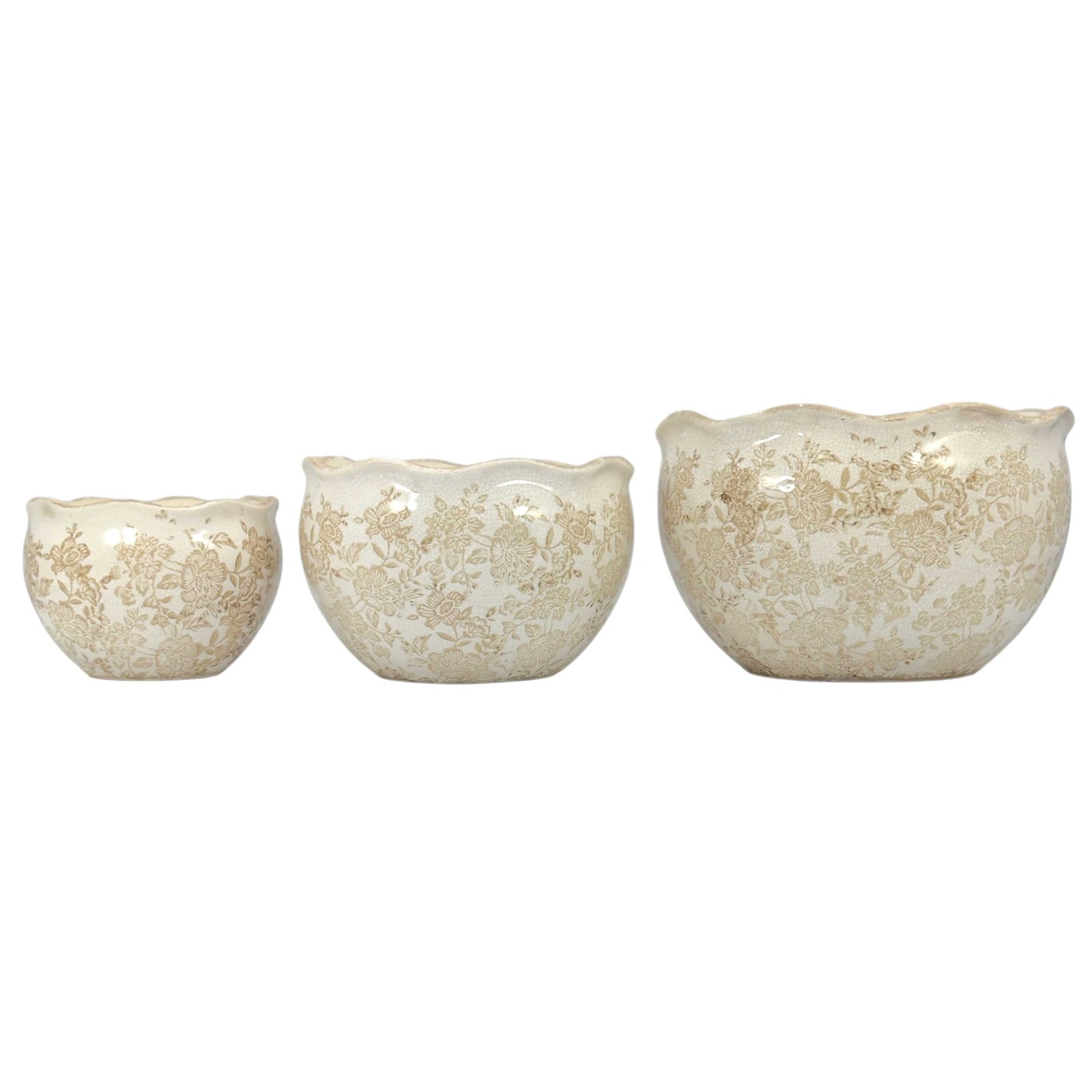 Set of 3 Rustic Vintage Ceramic Planter Pots