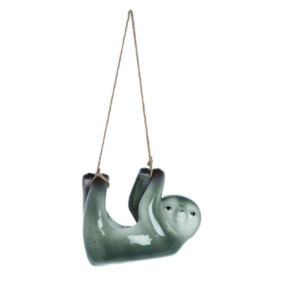 Gray Ceramic Hanging Sloth Planter Set 2