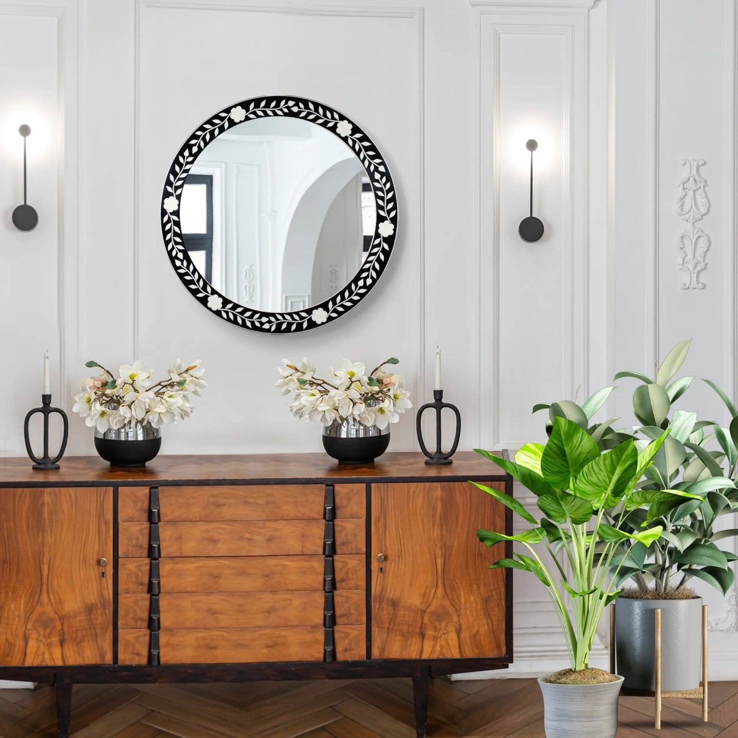 Round Floral Wall Mirror, 28", Collection Chaucer Queen