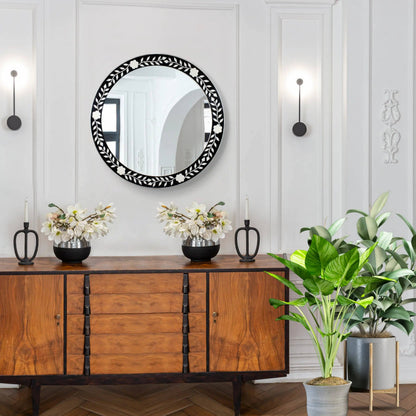 Round Floral Wall Mirror, 28", Collection Chaucer Queen