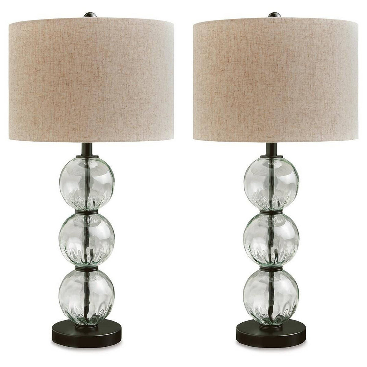 Table Lamp Set of 2, Stacked Glass Spheres, Brown Shade