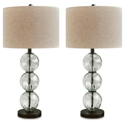 Table Lamp Set of 2, Stacked Glass Spheres, Brown Shade