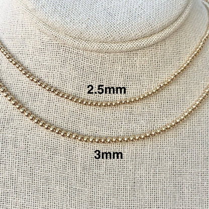 Gold Bead Necklace, 2.5mm