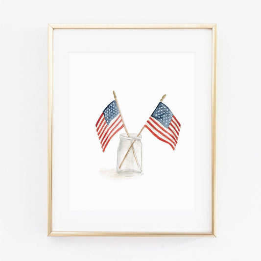 Flags in mason jar watercolor