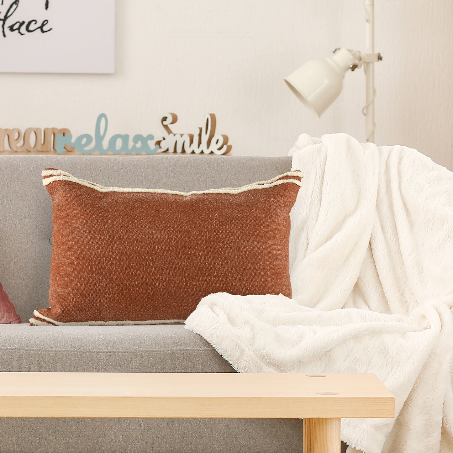 Soft Striped Cinnamon Lumbar Throw Pillow