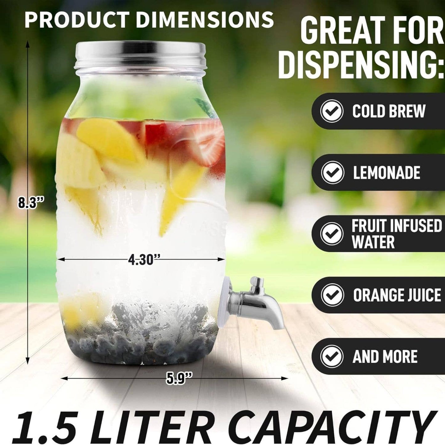 Cold Brew Coffee Maker - 1.5 Liter, Shatter-resistant Glass
