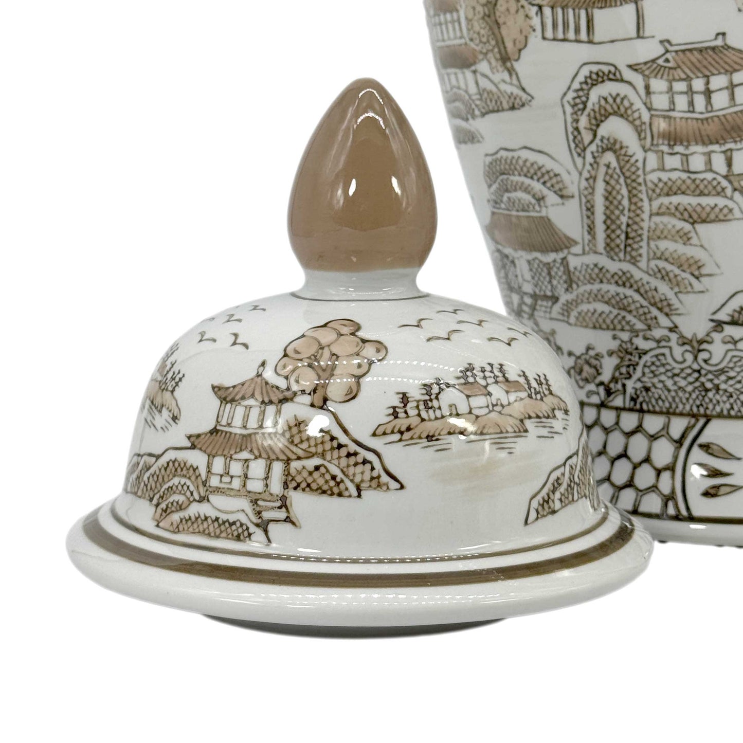 Brown & White Chinoiserie Ginger Jar