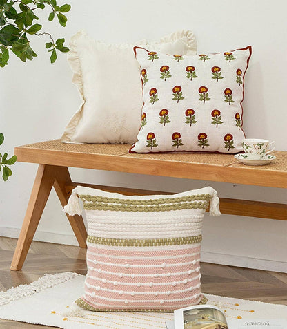 Flower Embroidery Throw Pillow