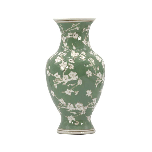 Green Sakura Chinoiserie Ceramic Vase