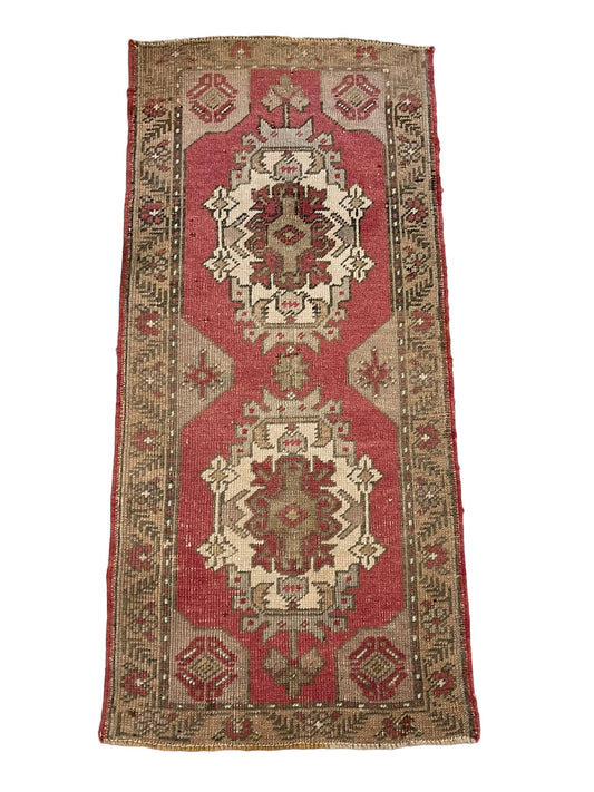 Handmade Vintage Turkish Rug Doormat | 2 x 4.4 "