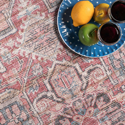 Maple Machine Washable Floral Medallion Area Rug