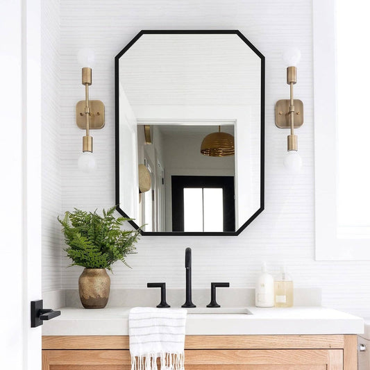 Octagon Wall Mirror Black Bathroom Metal Framed 20"x28"