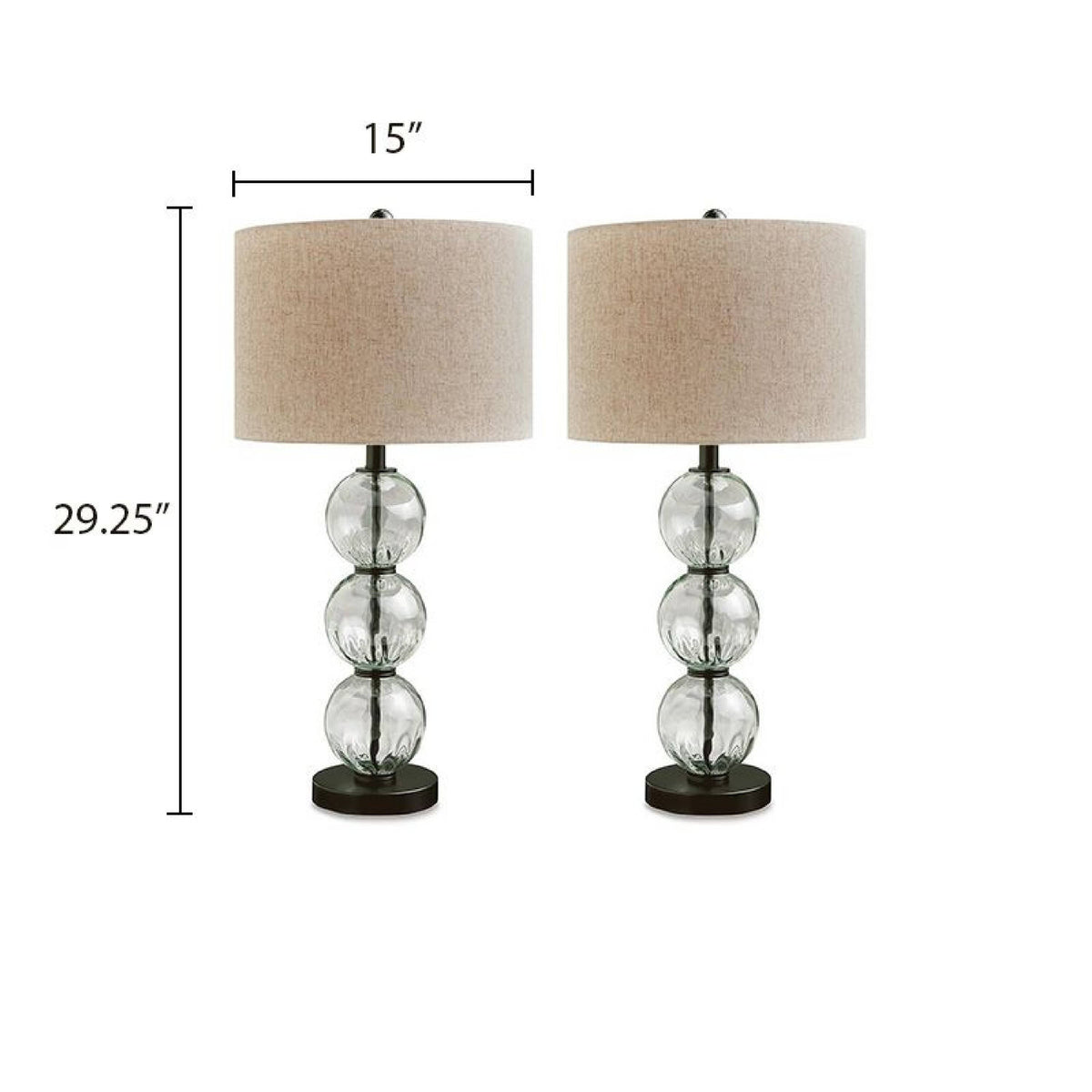 Table Lamp Set of 2, Stacked Glass Spheres, Brown Shade