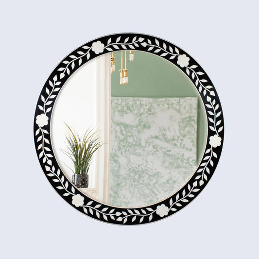 Round Floral Wall Mirror, 28", Collection Chaucer Queen
