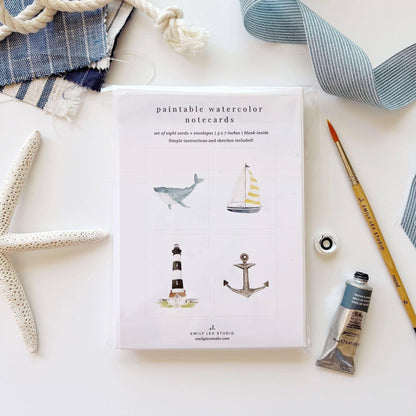 Seaside paintable watercolor notecard set