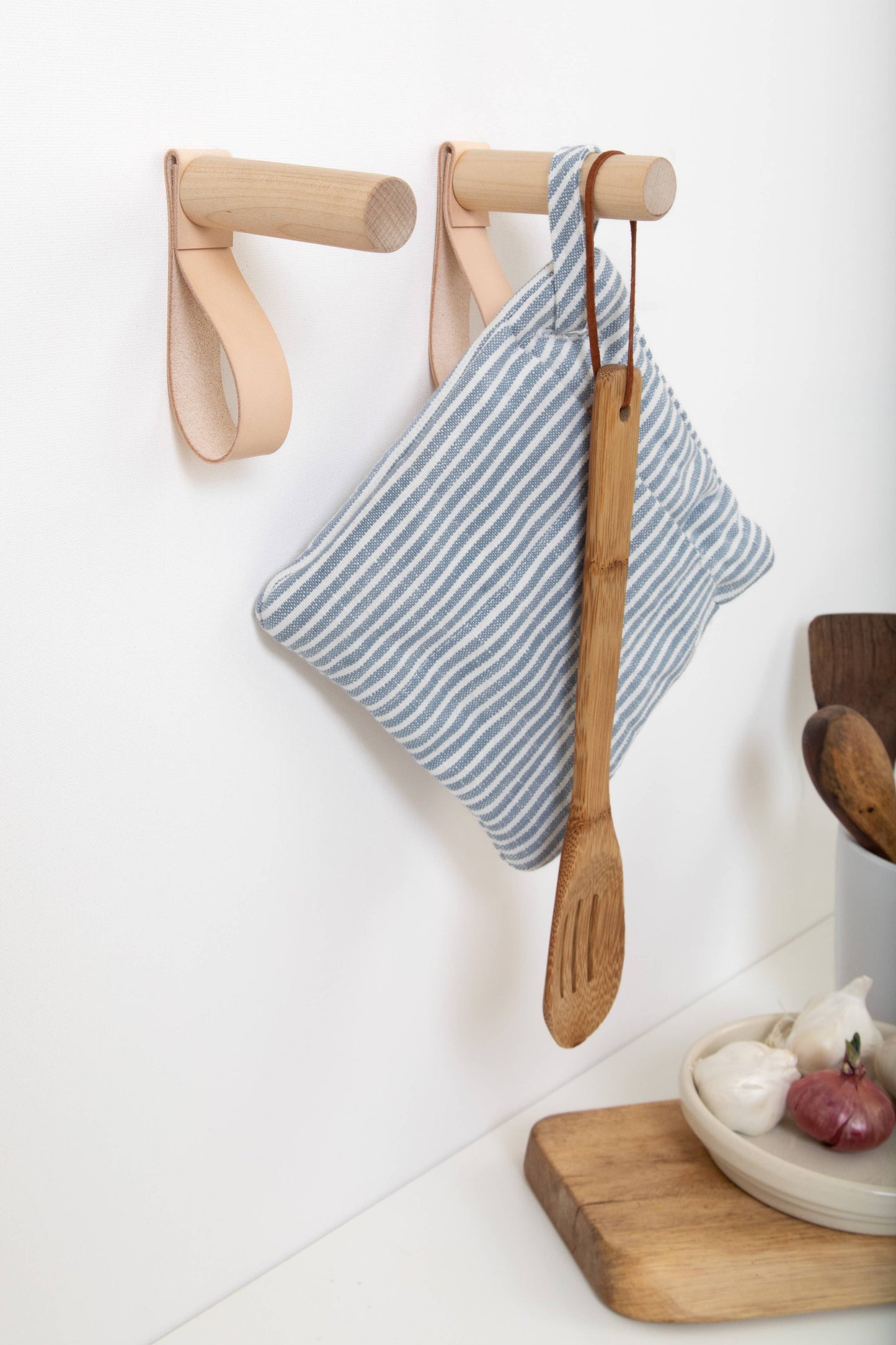 Leather & Wood Wall Hook Loops