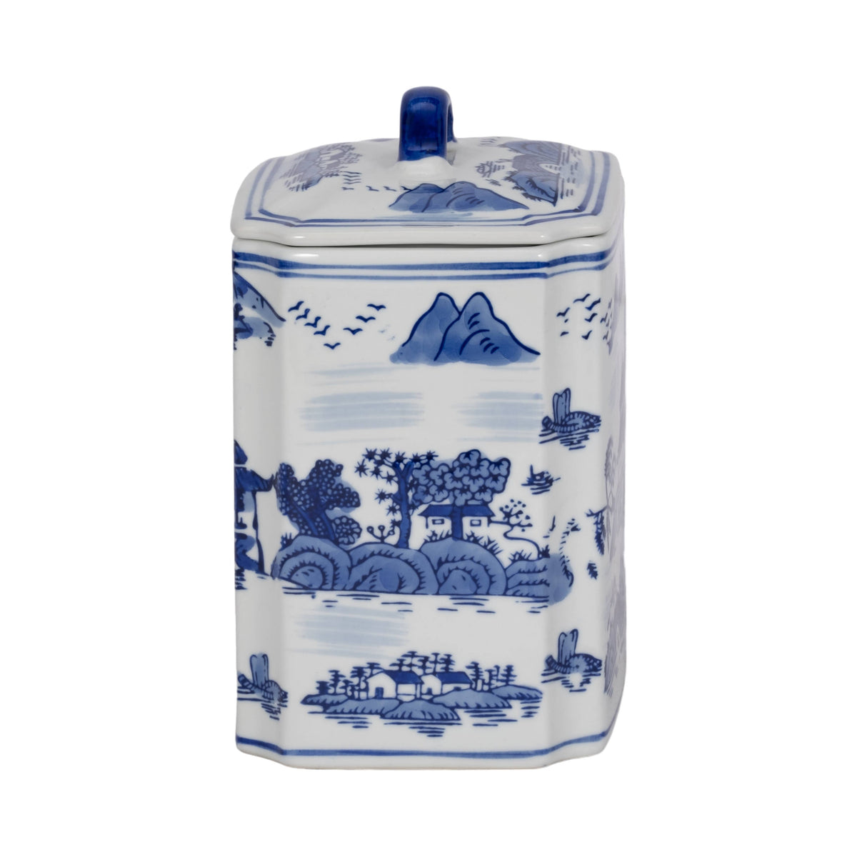 Decorative Jar - Blue Ceramic Rectangular Lidded, 9 in.