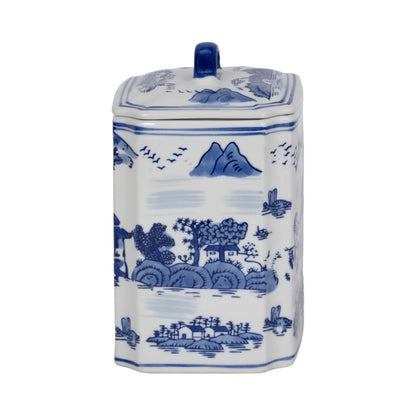 Decorative Jar - Blue Ceramic Rectangular Lidded, 9 in.