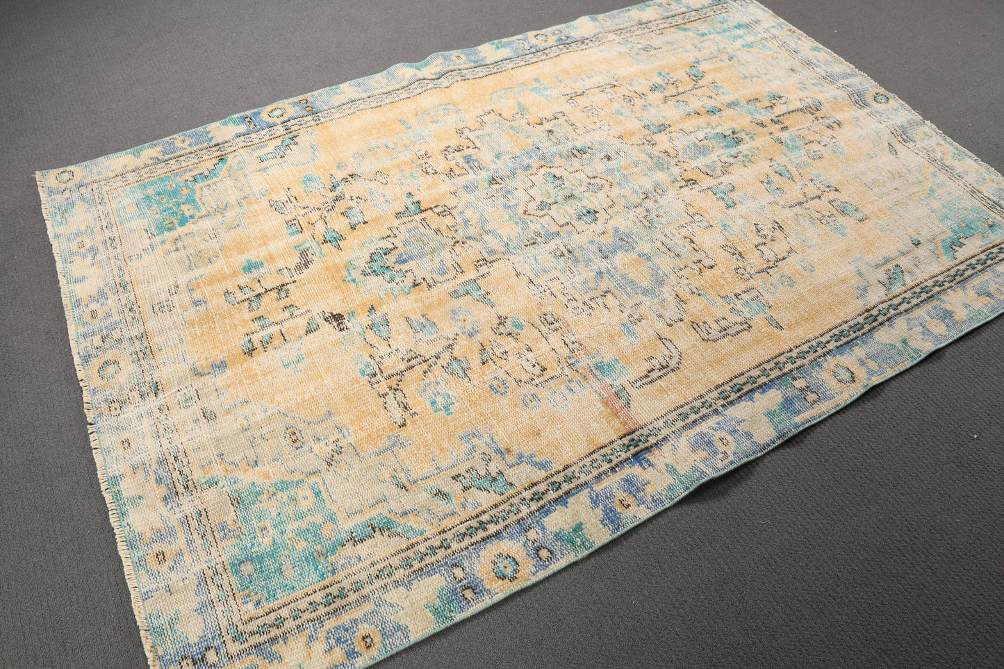 Vintage Turkish Rug, Pastel Tones, Handwoven Art