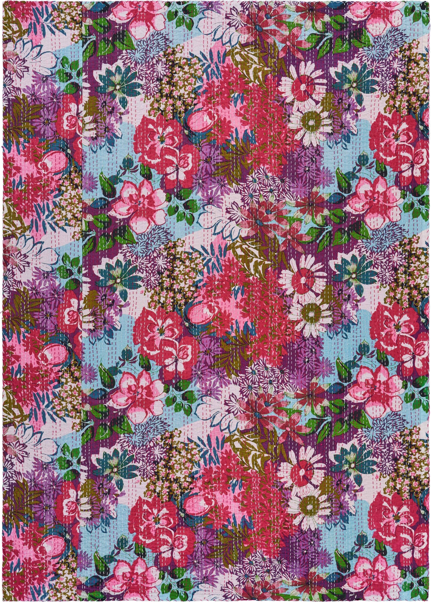 Floral Garden Kantha Throw Blanket