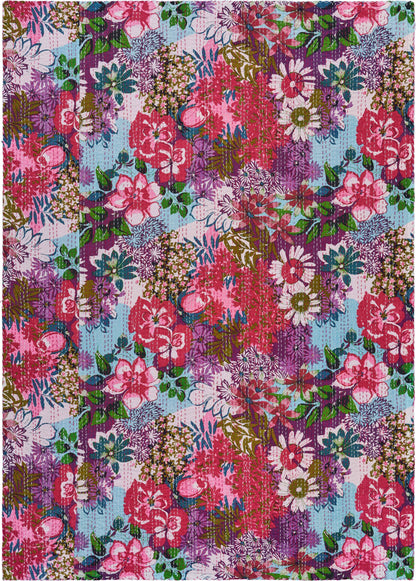 Floral Garden Kantha Throw Blanket