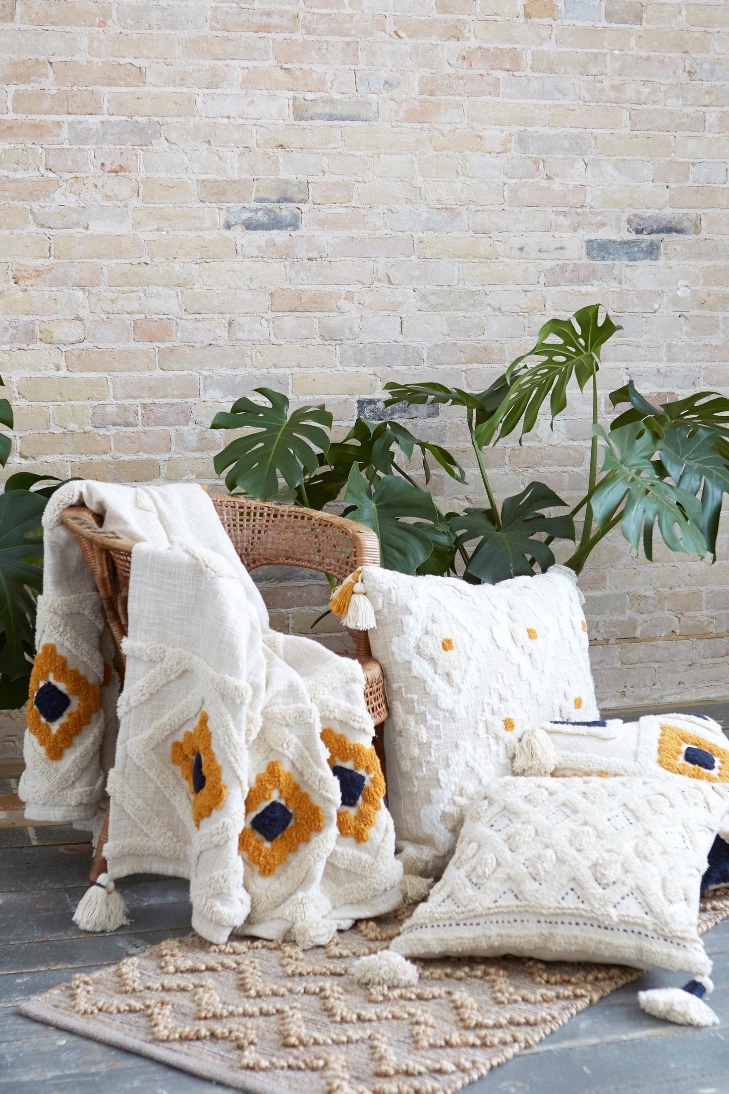 Amalfi Coast - Diamond Tufted Cotton Slub Square Pillow