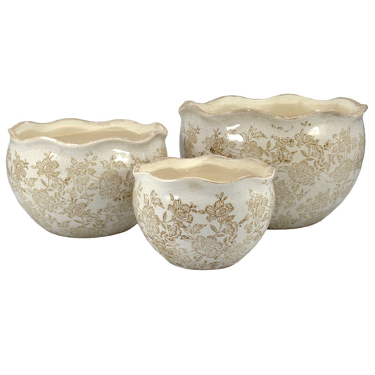 Set of 3 Rustic Vintage Ceramic Planter Pots