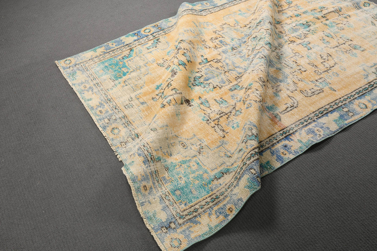Vintage Turkish Rug, Pastel Tones, Handwoven Art