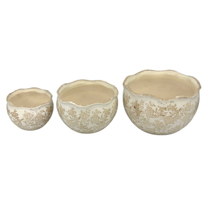 Set of 3 Rustic Vintage Ceramic Planter Pots
